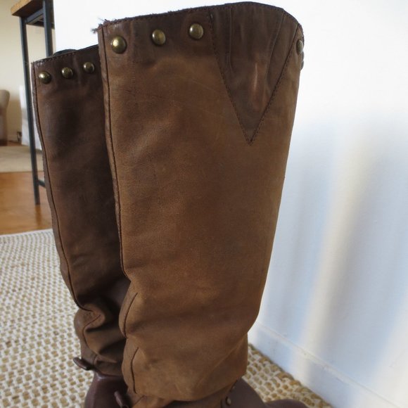 Tall Western Slouchy Leather Boots Sz 7.5  Studded Brown - Picture 5 of 9
